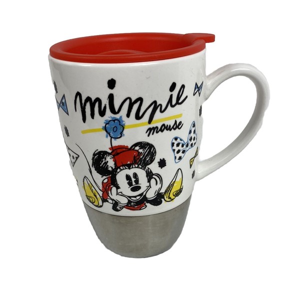 Disney Store Minnie Mouse Tea Coffee Cup Mug Removable Lid Stainless Steel Base - Picture 2 of 9